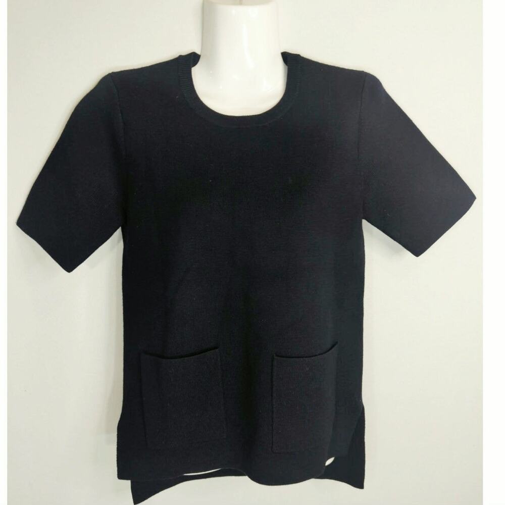 Zara Navy Blue Wool Blend Patch Pockets Knit Top Women's Small Preppy Modest